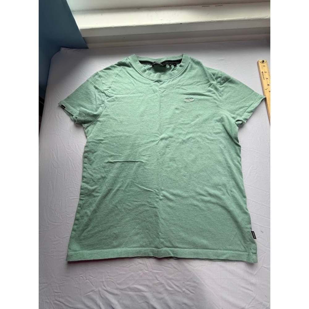 Superdry Studios Organic Cotton T-Shirt Sage Green Heathered Crew Neck Large